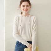 Women’s 100% Cashmere Knit Fit Pullover Sweater Knit Hoodie with Drawstring