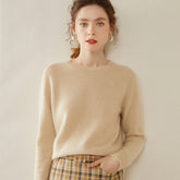 Women’s 100% Cashmere Crew Neck Knit Relaxed Fit Soft Warm Pullover Sweater