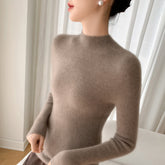 100% Cashmere Mock Neck Slim Fit Ribbed Knit Soft Pullover Top Sweater