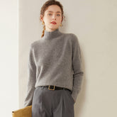 100% Cashmere Turtleneck Soft Warm Fine Knit Pullover Sweater with Ribbed Trim