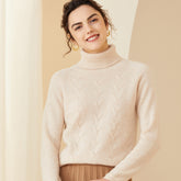 Soft Knit with Subtle Textured Pattern Turtleneck Cashmere Sweater