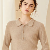 Pull en cachemire à manches longues et col polo pour femme