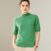 Women's 100% Pure Cashmere Soft Short-Sleeve Mock-Neck Sweater