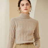 Top pullover caldo maglione di cashmere a collo alto da donna