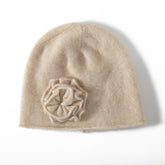 Mütze aus 100 % Kaschmir für Damen, Wintermütze aus Kaschmir mit Blumenmuster