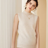 Canotta morbida in maglia di lana con collo a lupetto in cashmere senza maniche