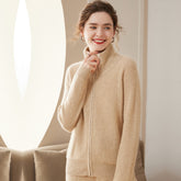 Maglione in cashmere con colletto rovesciato e cardigan con cerniera da donna