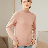 Gestrickter, lockerer, dicker Pullover mit Stehkragen aus 100 % Kaschmir