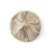Gorro cálido de boina de cachemira pura 100% tejido con panel de punto trenzado