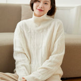 Damen-Pullover mit Zopfmuster und Rollkragen, gedrehter Blumenpullover