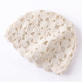 Women Crochet Skull Cap Handmade Knit Cutout Floral Beanie Hat
