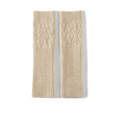 Guanti lunghi in cashmere con motivo a foglie, scaldamuscoli senza dita in maglia a trecce