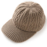 Cable Knit 100% Cashmere Baseball Cap Soft Ribbed Thickened Hat