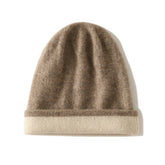 Bonnet réversible en cachemire bicolore en tricot torsadé double épaisseur