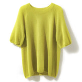 Women's Crew Neck Cashmere Silk Puff Sleeve Knit Sweater