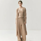 Luxury Women's Cashmere Wide-Leg Knit Trousers Long Waistband Pant