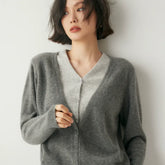Luxury 100% Cashmere Women's V-Neck Knit Layering Cardigan Sweater