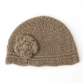 Hand-Crocheted Pure Cashmere Beanie Cap with Flower