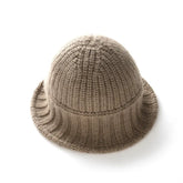 100% Cashmere Ribbed Knit Bucket Hat Fisherman Hat Knit Beanies