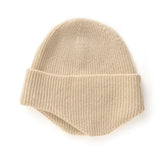 Extended Brim Winter Hat 100% Cashmere Ribbed Beanie