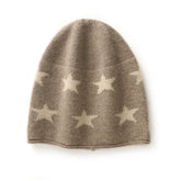Soft Star Pattern Pure Cashmere Knit Beanie Winter Hat
