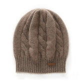 Cable-Knit 100% Cashmere Soft Warm Beanie Hat Twisted Flower Cap