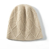 Diamond Ribbed Pure Cashmere Textured Knit Cashmere Hat Beanie