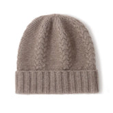 100% Cashmere Cable Knit Ribbed Beanie Warm Winter Hat Unisex