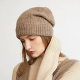 100% Cashmere Slouchy Ribbed Beanie Bonnet Hat Warm Caps