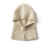 Knitted Hooded 100% Cashmere Hat with Ribbed Hem Loop Scarf