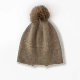 Winter Warm Knitted Hat 100% Cashmere Beanie with Fur Pom-Pom