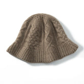 100% Cashmere Cable Twisted Chunky Ribbed Bucket Fisherman Hat