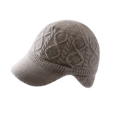 100% Cashmere Cable-Knit Baseball Cap with Visor Winter Beret