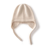 Pure Cashmere Earflap Hat with Ties Knit Cashmere Winter Cap