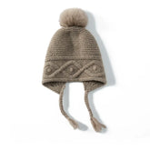 100% Cashmere Winter Knit Ear Protection Skull Cap with Pompom