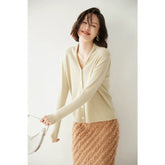 V-Neck Plain Minimalist Button-Up Knit Cardigan Sweater for Women