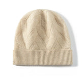 100% Cashmere Knitted Textured Chevron Rib Soft Beanie