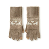 Cashmere Reindeer Pattern Touch Screen Stretch Knit Mittens Gloves