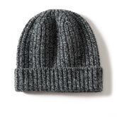 Weiche, warme, gerippte Beanie-Mütze aus 100 % Kaschmir mit umgeschlagenem Umschlag