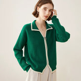 Maglione da maglia verde femminile top alto con cerniera in maglia con cerniera in maglia