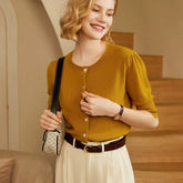 Cardigan Slim 100% Cachemire en Maille Boutonnée à Col Rond