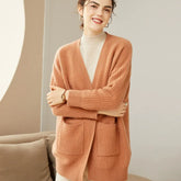 Cardigan maglione oversize lavorato a maglia spesso con scollo a V in 100% cashmere