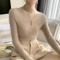 100% Cashmere Mock Neck Slim Fit Ribbed Knit Soft Pullover Top Sweater