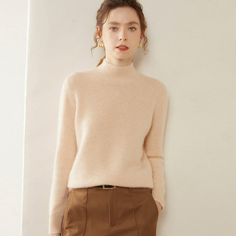 100% Cashmere Turtleneck Soft Warm Fine Knit Pullover Sweater with Ribbed Trim