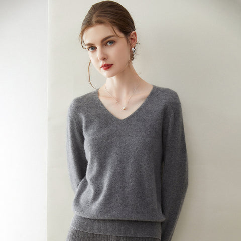 Women’s 100% Cashmere Soft Minimalist V-Neck Knit Pullover Sweater