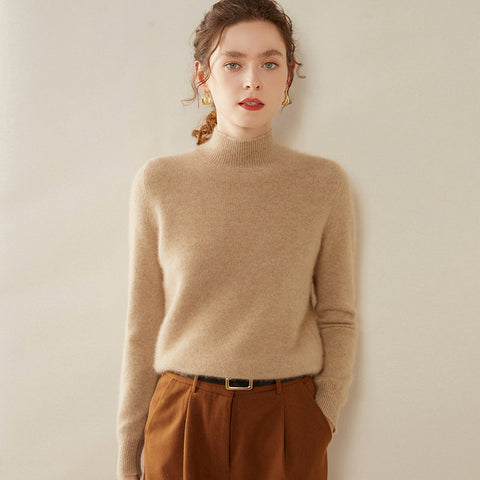 100% Cashmere Turtleneck Soft Warm Fine Knit Pullover Sweater with Ribbed Trim