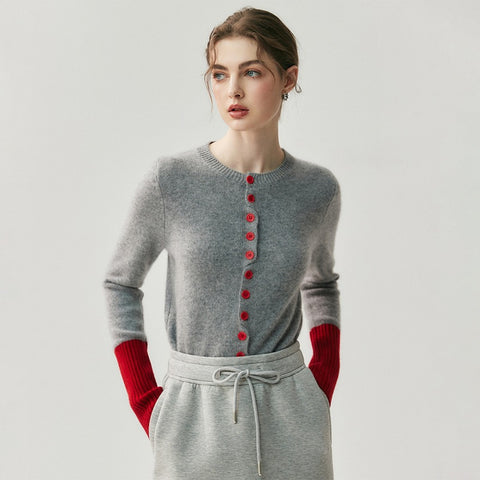 Women’s Contrast Trim Button-Up Knit Color Block Cardigan Sweater