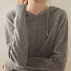 Women’s 100% Cashmere Knit Fit Pullover Sweater Knit Hoodie with Drawstring