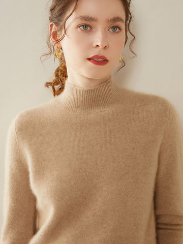 100% Cashmere Turtleneck Soft Warm Fine Knit Pullover Sweater with Ribbed Trim