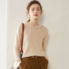 Women’s 100% Cashmere Knit Fit Pullover Sweater Knit Hoodie with Drawstring